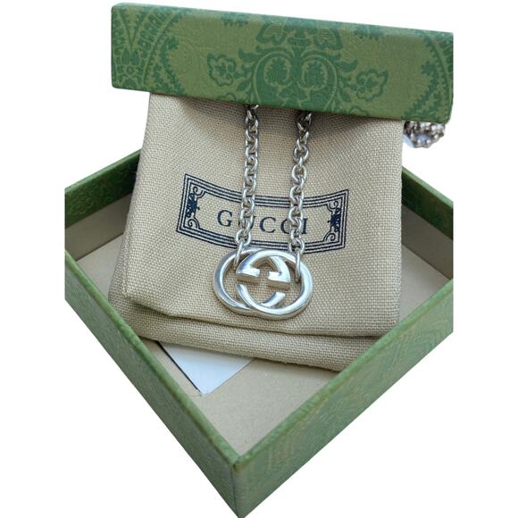 Gucci Interlocking GG Logo Necklace – 16” Sterling Silver - Picture 2 of 9